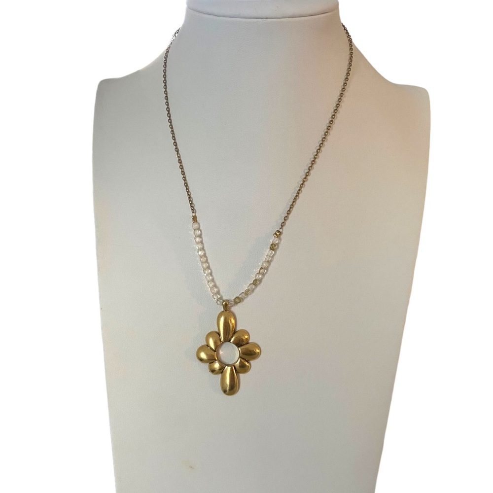 Danish Design pilgrim design gold tone necklace white faceted dainty gemstones